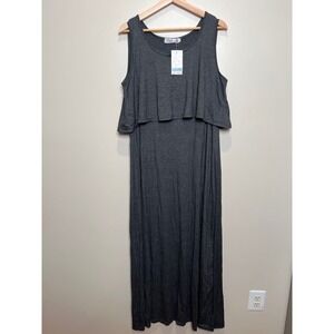 Latched Mama Nursing Maxi Dress Gray Cotton Blend Sleeveless Maternity XL NWT